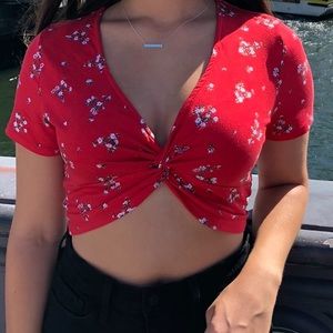 H&M - Red Floral Crop Top - S/M - Gently Used